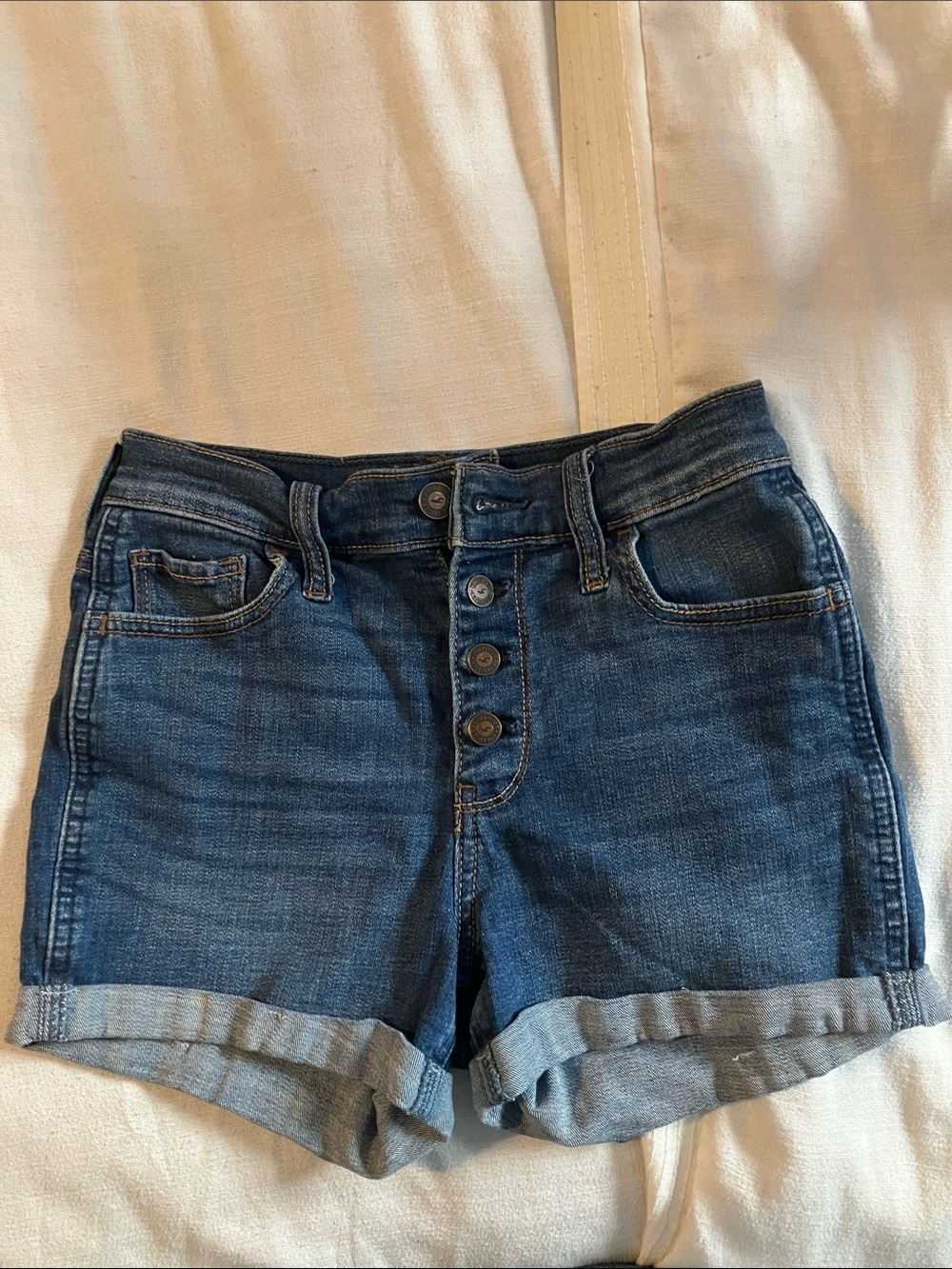 Hollister Dark Blue Button-Fly Denim Shorts